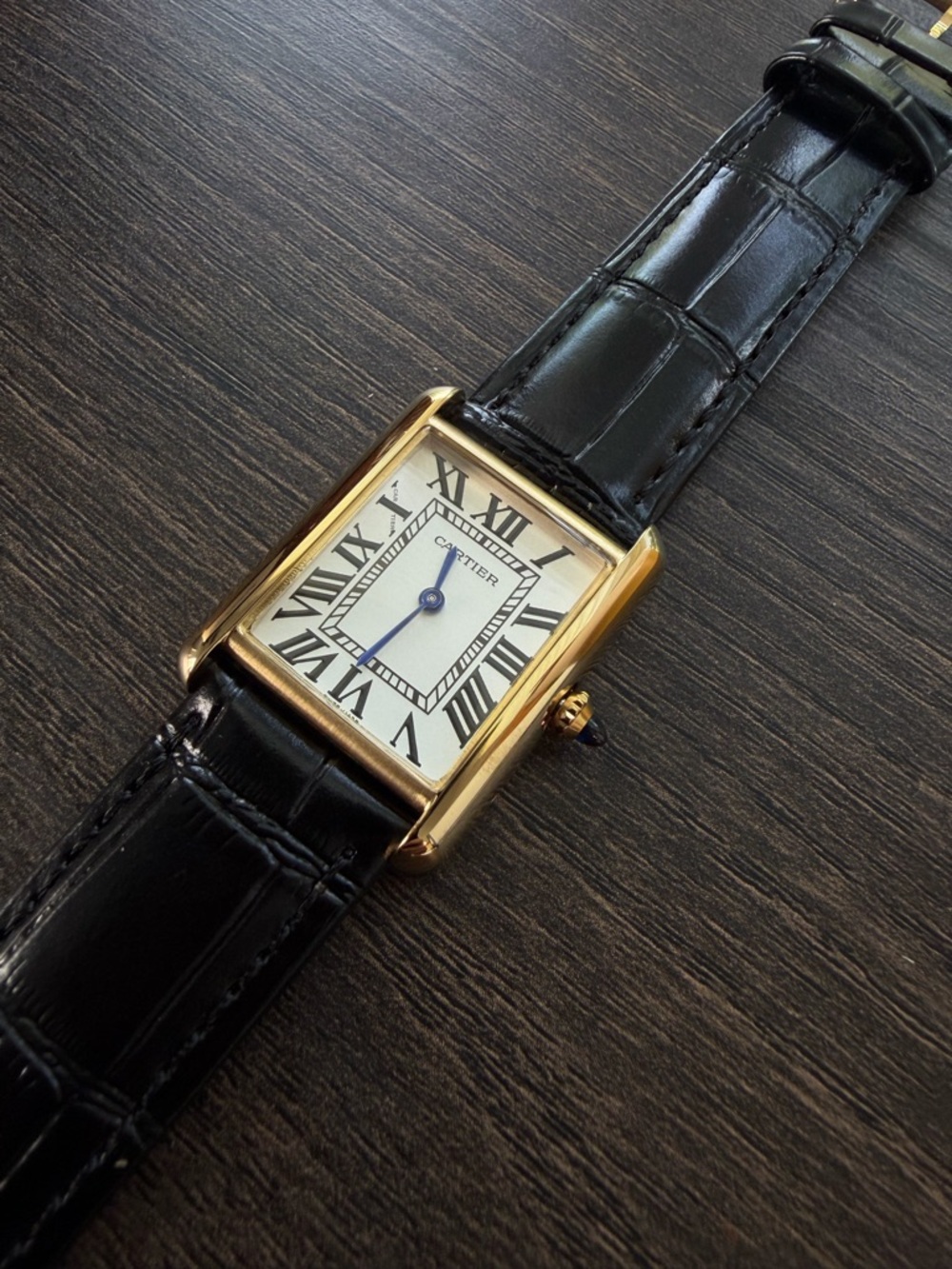 Cartier Gold and Black Rectangular Dress Watch